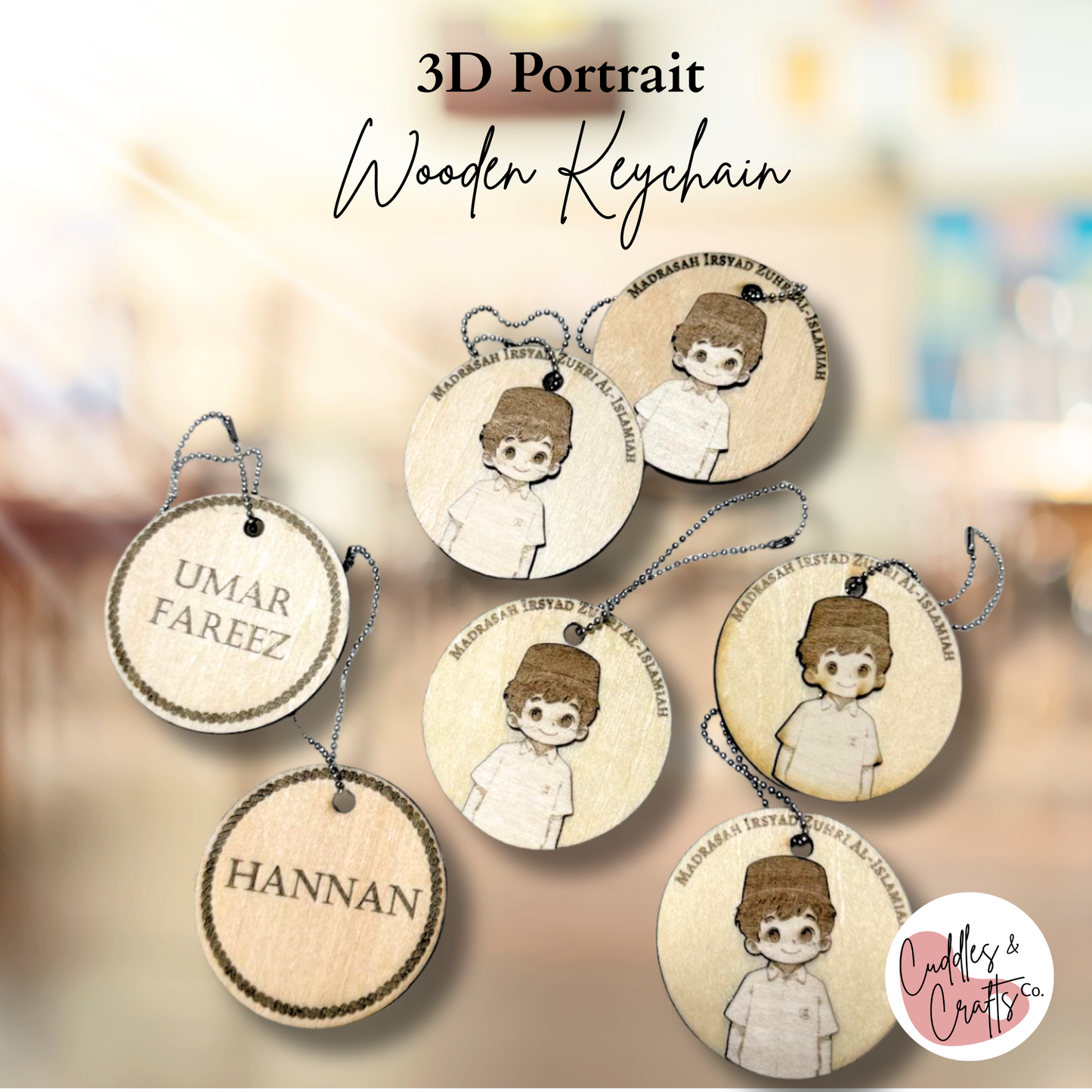 3D Portrait Wooden Keychain