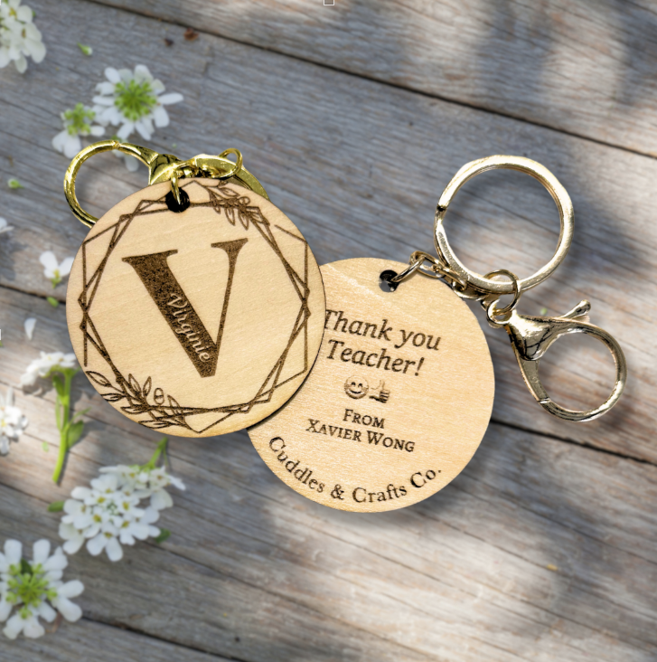 Initial and Name Engraved Keychain Charm